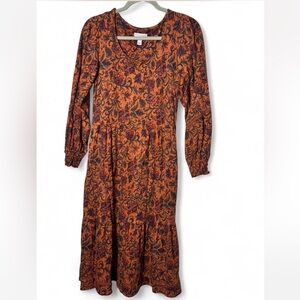 Elegant Orange and Blue Long Sleeve Dress